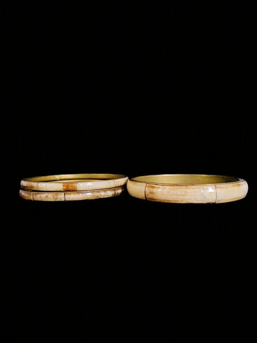 Vintage 1970s Bison Horn & Brass Bangle Bracelet Set of 3 Boho Stack